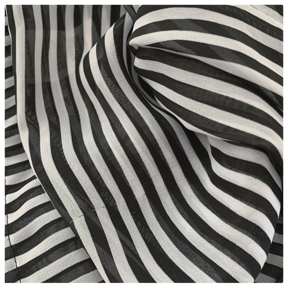 #105 Estam Large Bow Sheer Pin Stripe Reversible Blouse Shirt Top Tunic Small - Picture 4 of 4